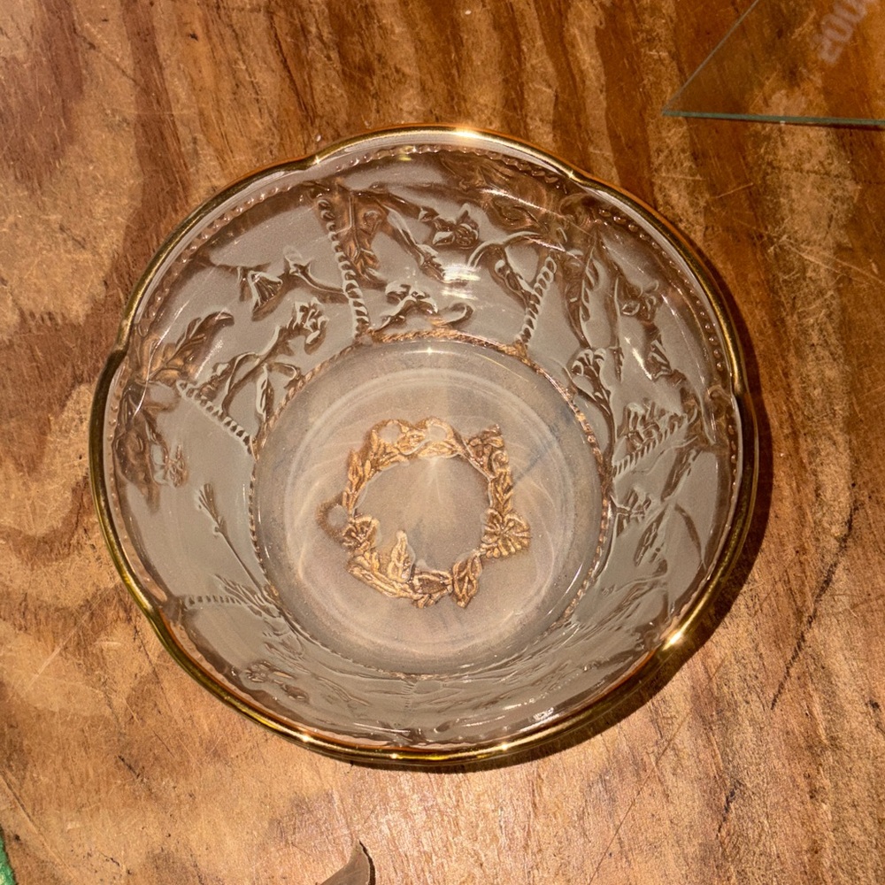 Elegant Etched Glass Candy Bowl with Gold Trim - Clear and Gold